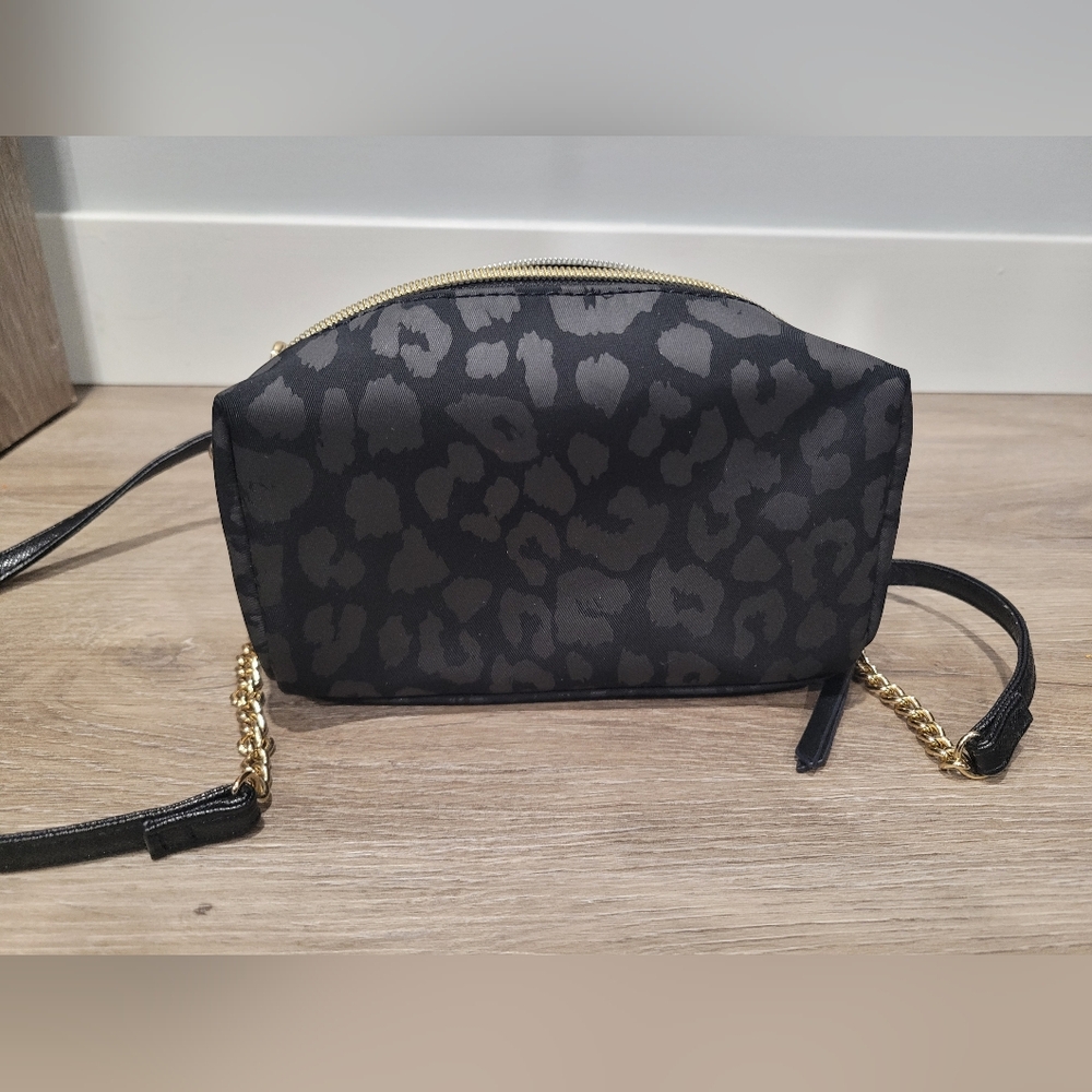 Stella & Dot Black Leopard Print Organizational Pouch With Crossbody Strap